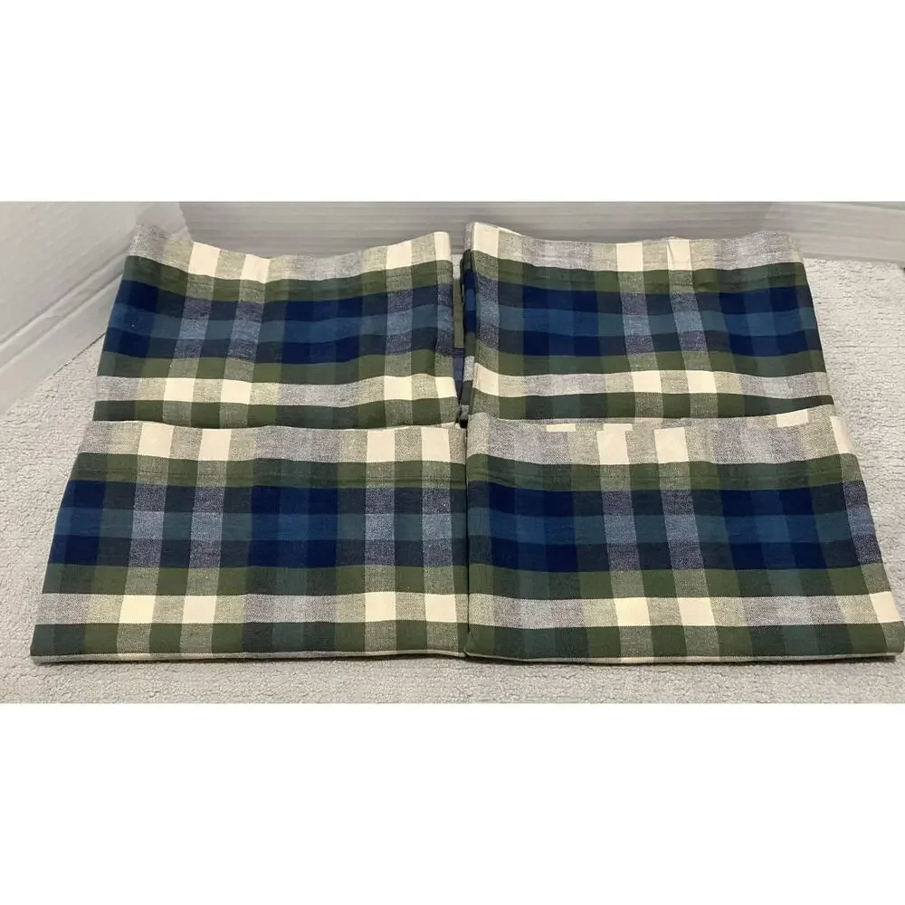 JCPenney Home Valance Bradley Stripe Plaid Valance Woven Cotton Blue Olive Green